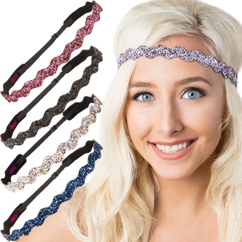 Hipsy 5pk Navy/Rose Gold/Black/Pink/Gunmetal Adjustable Bling Glitter Headbands